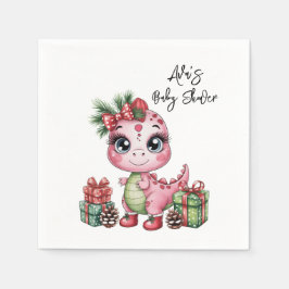 Guardanapo De Papel Pink Christmas Dino Girl Baby Shower
