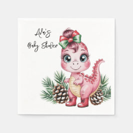 Guardanapo De Papel Pink Christmas Dino Girl Baby Shower