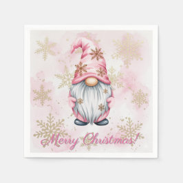 Guardanapo De Papel Pink Christmas Gnome Gold Snowflakes