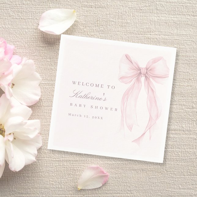 Guardanapo De Papel Pink Coquette Bow Baby Shower (Pink Bow Baby Shower Napkin)