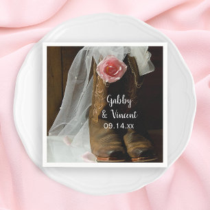 Guardanapo De Papel Pink Country Rose and Cowboy Boots Western Wedding