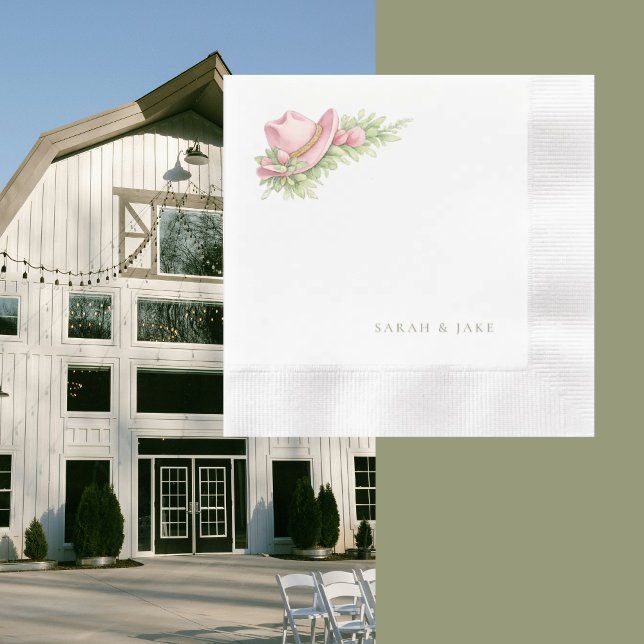 Guardanapo De Papel Pink Cowboy Hat Rustic Wedding Cocktail (Criador carregado)