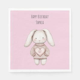 Guardanapo De Papel Pink Cute Bunny Pink Sweater Heart Birthday