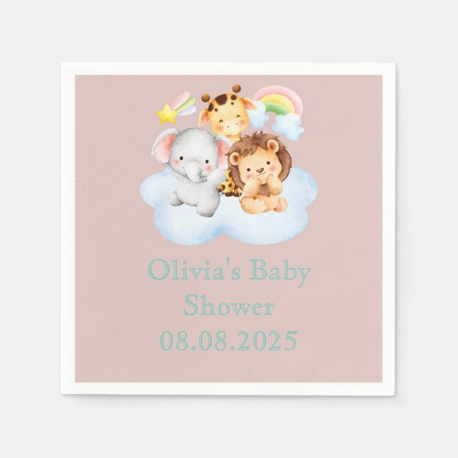 Guardanapo De Papel Pink cute safari animals (Frente)