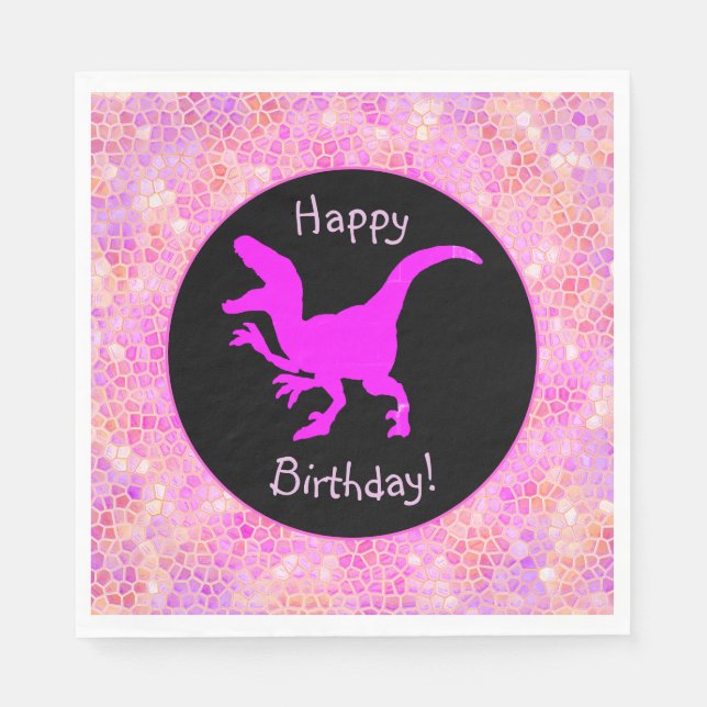 Guardanapo De Papel Pink Dinosaur Hide Happy Birthday! (Frente)