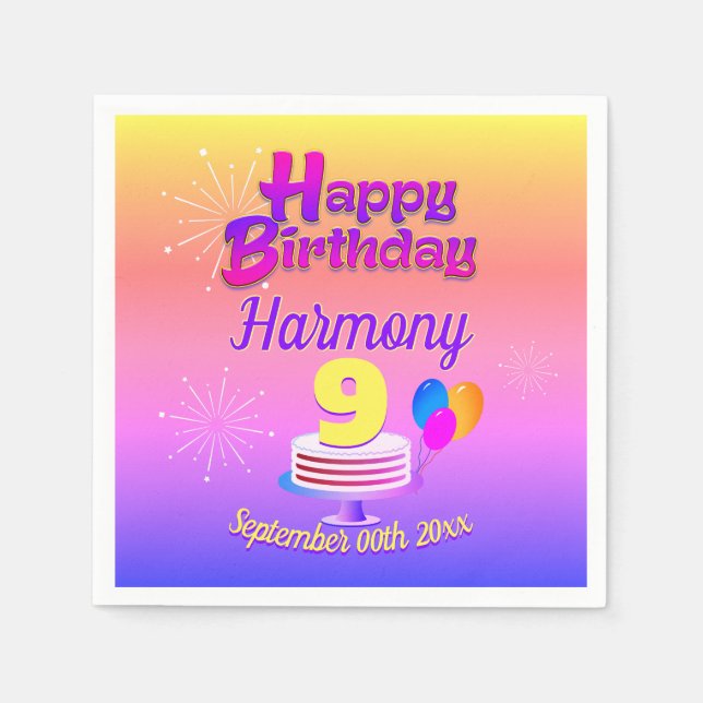 Guardanapo De Papel PINK e Parabéns DOURADOS | Editável (Frente)