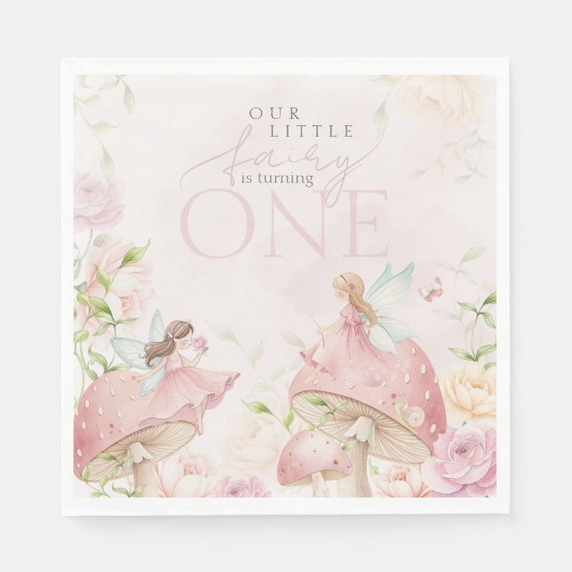Guardanapo De Papel Pink Fairy Mushroom Floral Garden 1st Birthday (Frente)