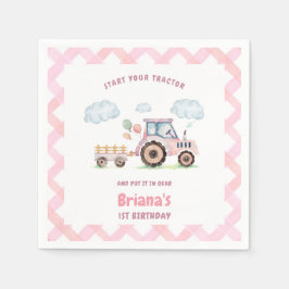 Guardanapo De Papel Pink Farm Tractor Girl Any Age Birthday