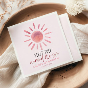 Guardanapo De Papel Pink First Trip Around The Sun 1st Birthday Party