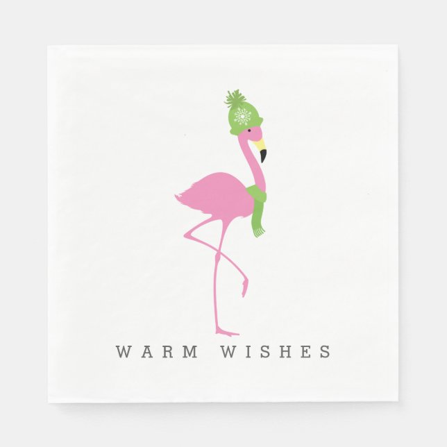 Guardanapo De Papel Pink Flamingo Winter Christmas Napkins (Frente)