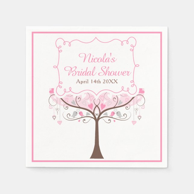 Guardanapo De Papel Pink Floral Bird Bridal Shower  (Frente)