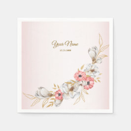 Guardanapo De Papel Pink Floral Golden Peach Modern Wedding Party