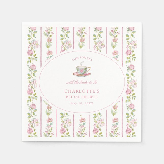 Guardanapo De Papel Pink Floral Grandmillennial Bridal Tea Party  (Frente)