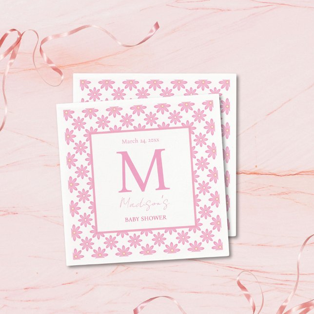 Guardanapo De Papel Pink Floral Personalized Baby Shower  (Criador carregado)