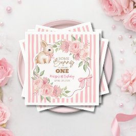 Guardanapo De Papel Pink Floral Some Bunny Turning One Birthday Party