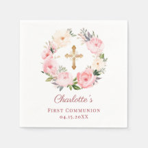 Pink floral wreath girl First Communion
