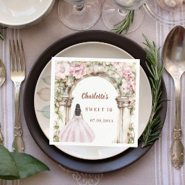 Guardanapo De Papel Pink florals arch dress Sweet 16 luncheon