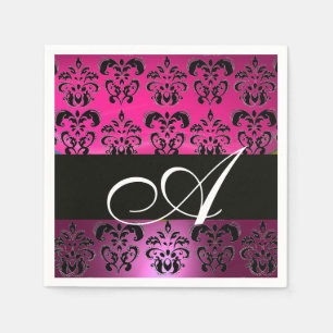 GUARDANAPO DE PAPEL PINK, FUCHSIA PRETO, PURPLE DAMASK MONOGRAMA BRANC