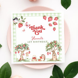 Guardanapo De Papel Pink Gingham Berry First Strawberry 1st Birthday