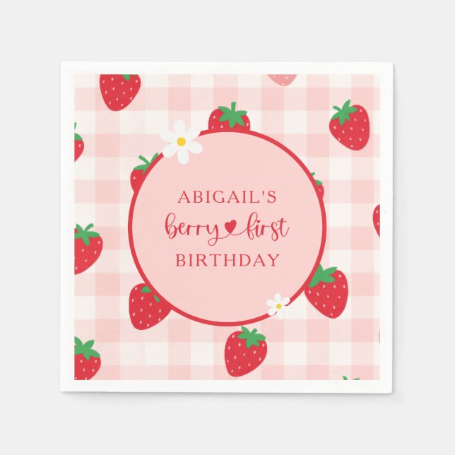 Guardanapo De Papel Pink Gingham Berry Sweet Birthday Napkin (Frente)