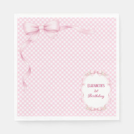 Guardanapo De Papel Pink Gingham Bow First Birthday Napkins