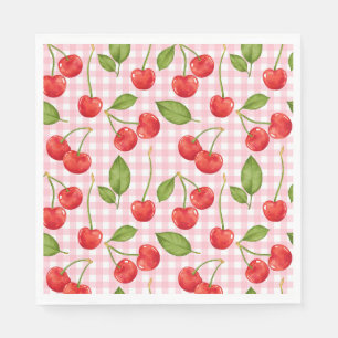 Guardanapo De Papel Pink Gingham Cherry Birthday Napkins