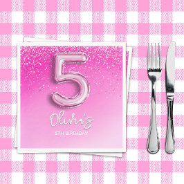 Guardanapo De Papel "Pink Glitter 5th Birthday Napkins – Five and Fabu