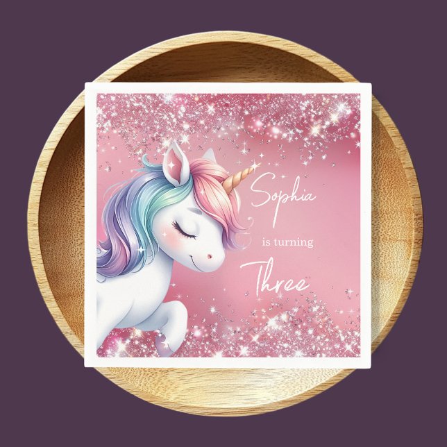 Guardanapo De Papel Pink Glitter Rainbow Unicorn Birthday (Criador carregado)