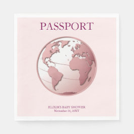 Guardanapo De Papel Pink Globe Passport Travel Baby Shower