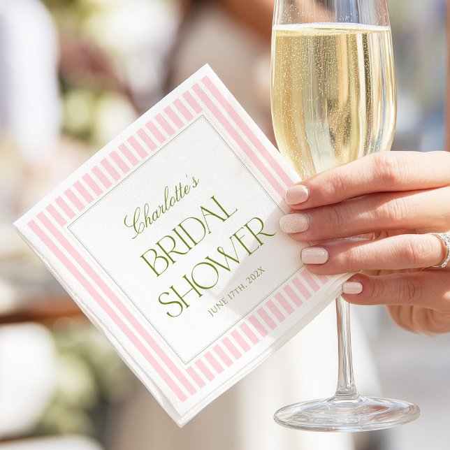 Guardanapo De Papel Pink & Green Stripes Bridal Shower (Criador carregado)