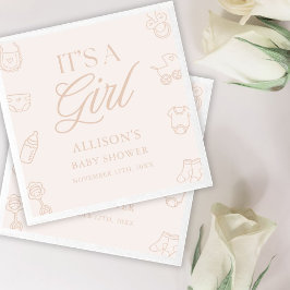 Guardanapo De Papel Pink It's a Girl Elegant Hand Drawn Baby Shower