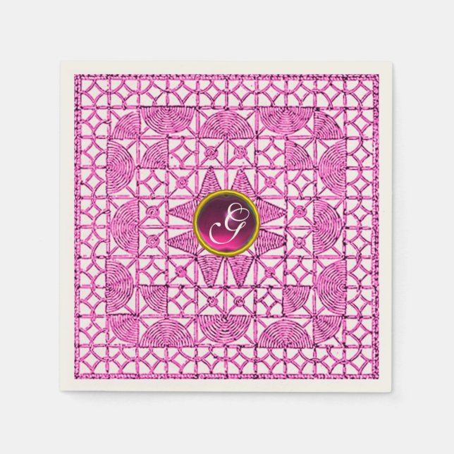 GUARDANAPO DE PAPEL PINK LILAC GEOMETRIC LAGEM GEM STONE MONOGRAMA (Frente)
