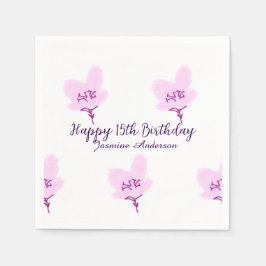 Guardanapo De Papel Pink mauve floral 15th birthday quinceanera name d