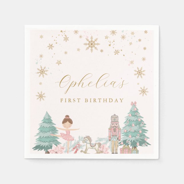 Guardanapo De Papel Pink Nutcracker Ballet Birthday Napkins (Frente)
