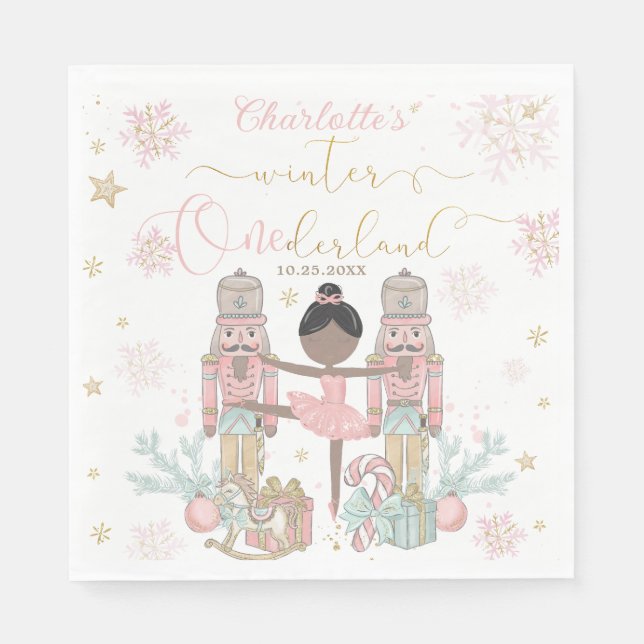 Guardanapo De Papel Pink Nutcracker Winter Onederland 1st Birthday (Frente)