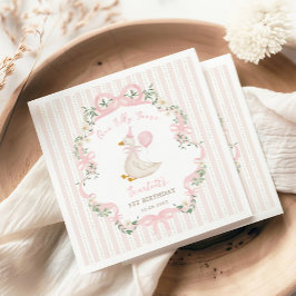 Guardanapo De Papel Pink One Silly Goose Coquette Bow 1st Birthday