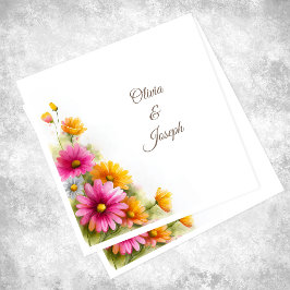 Guardanapo De Papel Pink Orange Floral Wedding