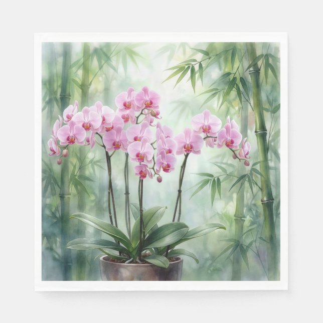 Guardanapo De Papel Pink Orchid Plant On Bamboo Background (Frente)