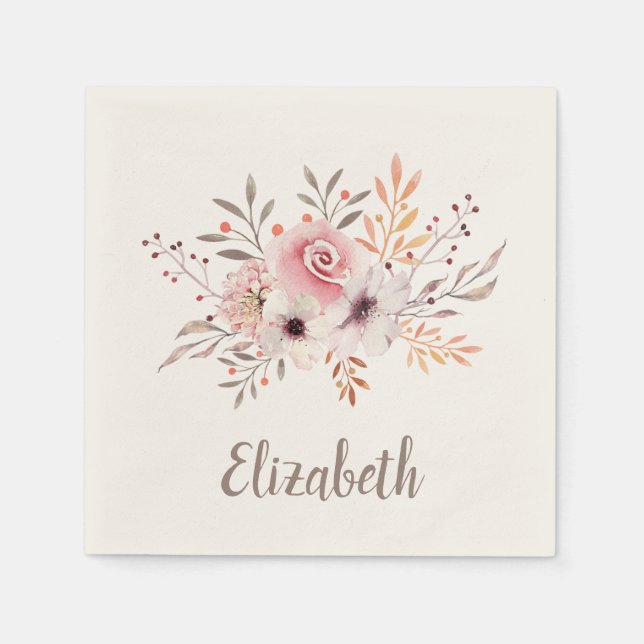 Guardanapo De Papel Pink Pastel, Buquê Floral Rosa - Personalizado (Frente)