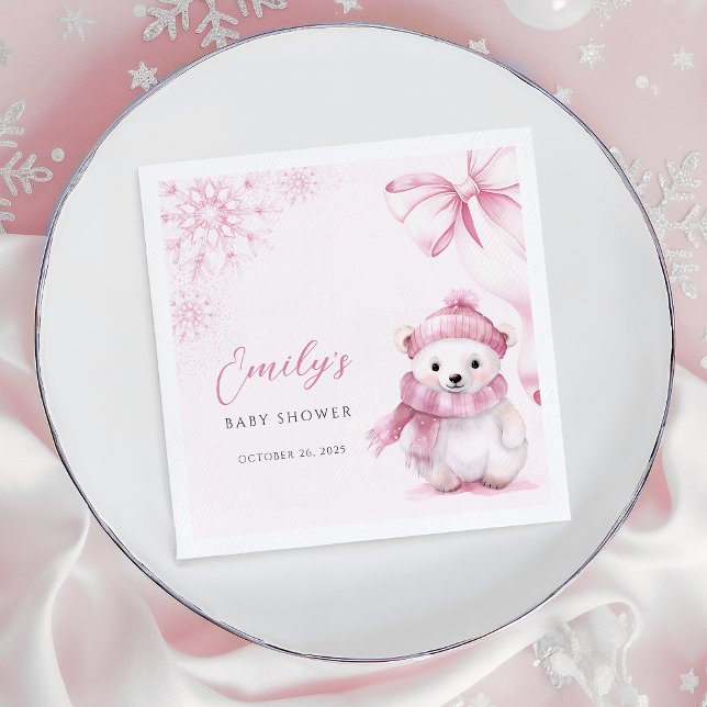 Guardanapo De Papel Pink Polar Bear Baby Shower Napkins (Criador carregado)