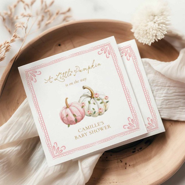 Guardanapo De Papel Pink Pumpkin Baby Shower Paper Napkin (A Little Pumpkin Girl Baby Shower Paper Napkins)