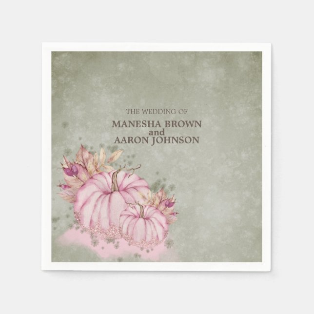 Guardanapo De Papel PINK Pumpkin Harvest - Cocktail de Casamento Napki (Frente)