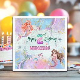 Guardanapo De Papel Pink Purple Glitter Mermaids 2nd Birthday Party