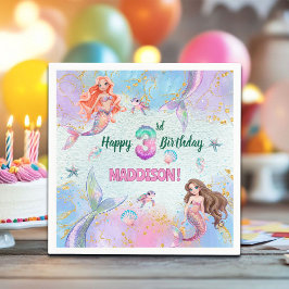 Guardanapo De Papel Pink Purple Glitter Mermaids 3rd Birthday Party