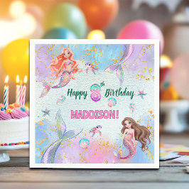 Guardanapo De Papel Pink Purple Glitter Mermaids 8th Birthday Party