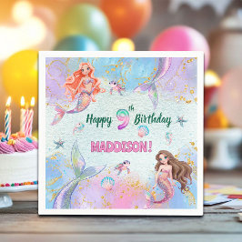 Guardanapo De Papel Pink Purple Glitter Mermaids 9th Birthday Party