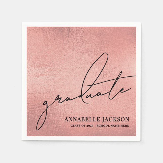 Guardanapo De Papel Pink Rose Gold Graduation (Frente)