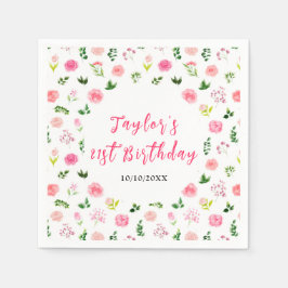 Guardanapo De Papel Pink Roses Floral Birthday