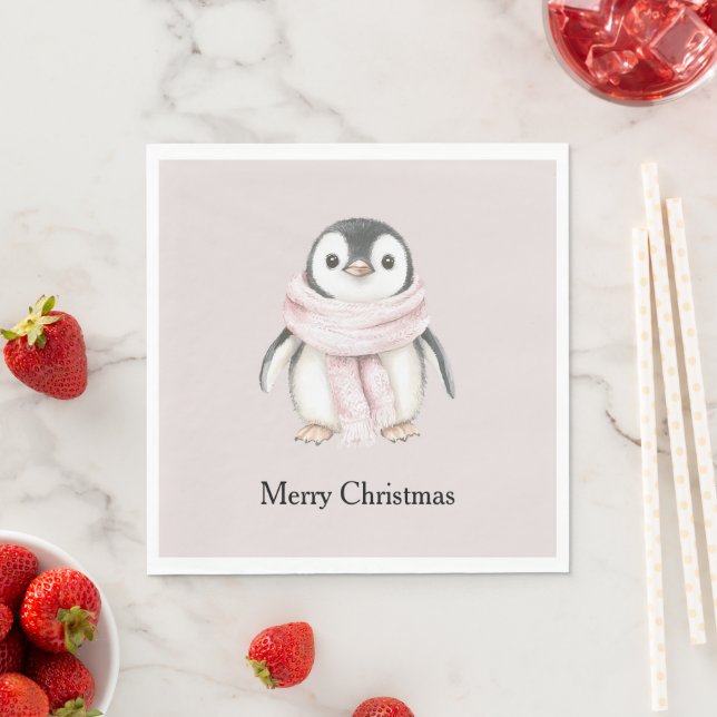 Guardanapo De Papel Pink Scarf Penguin Christmas (Insitu)