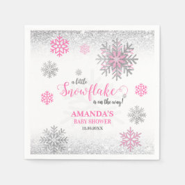 Guardanapo De Papel Pink Silver Glittery Snow Flake Winter Baby Shower